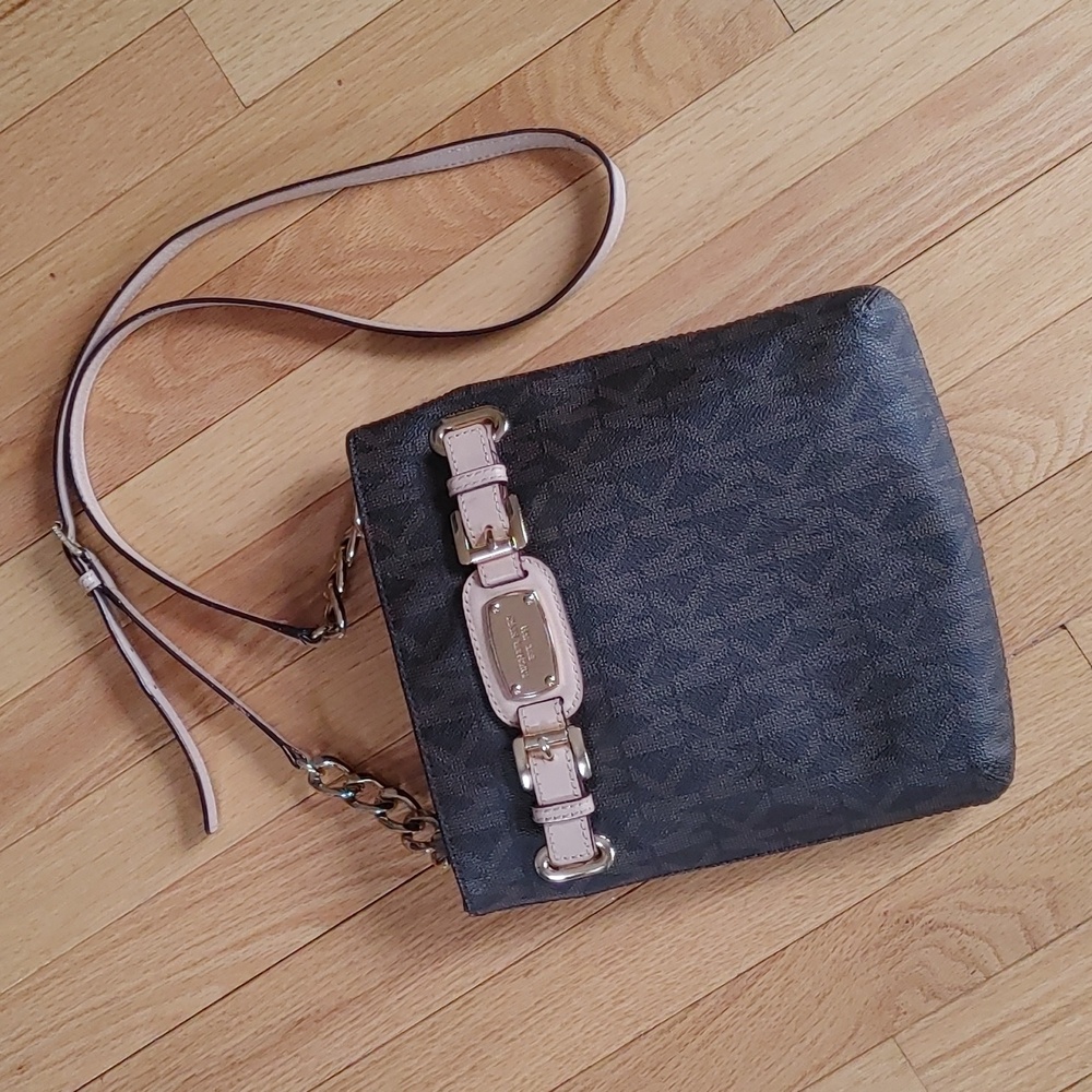 Michael Kors Signature Buckle Crossbody Bag Brown Logo Purse